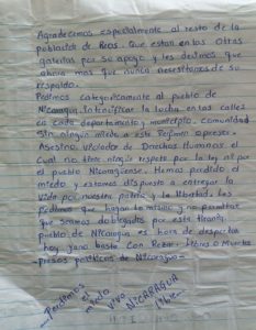 Esta es la carta en al que los presos políticos anunciaban que iniciarían huelga de hambre. Foto: Cortesía | Niú