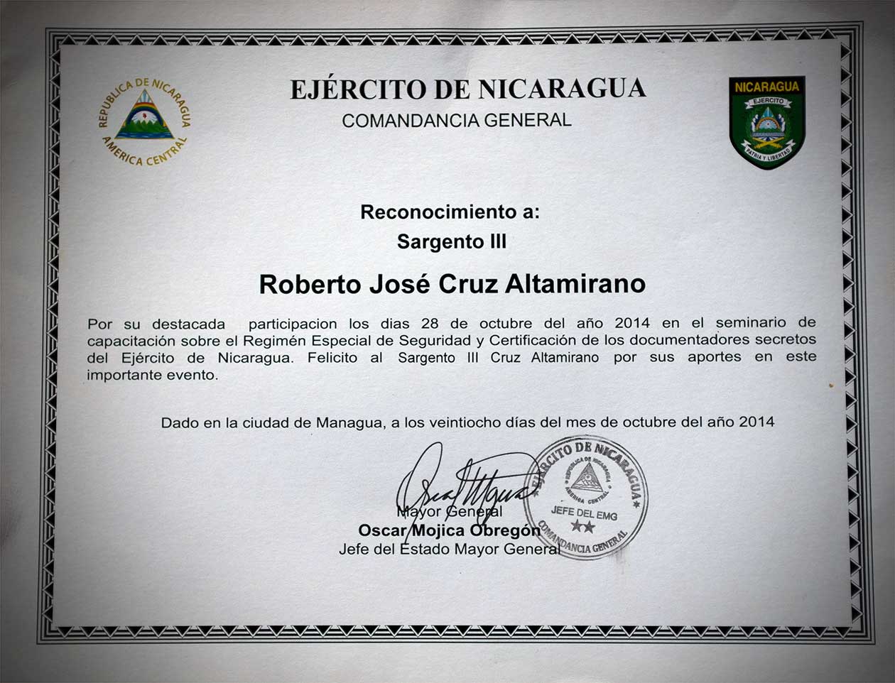 Roberto Cruz fue sargento III del Ejército de Nicaragua. Carlos Herrera | Niú